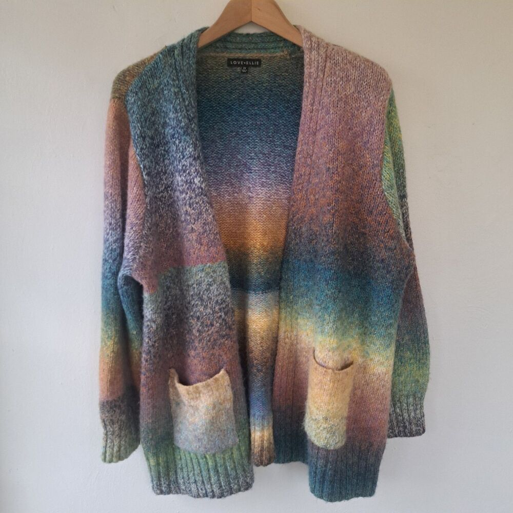 Love Ellie 2XL Rainbow Womens PLUS SIZE Cardigan Sweater Multicolor Pastel Ombre